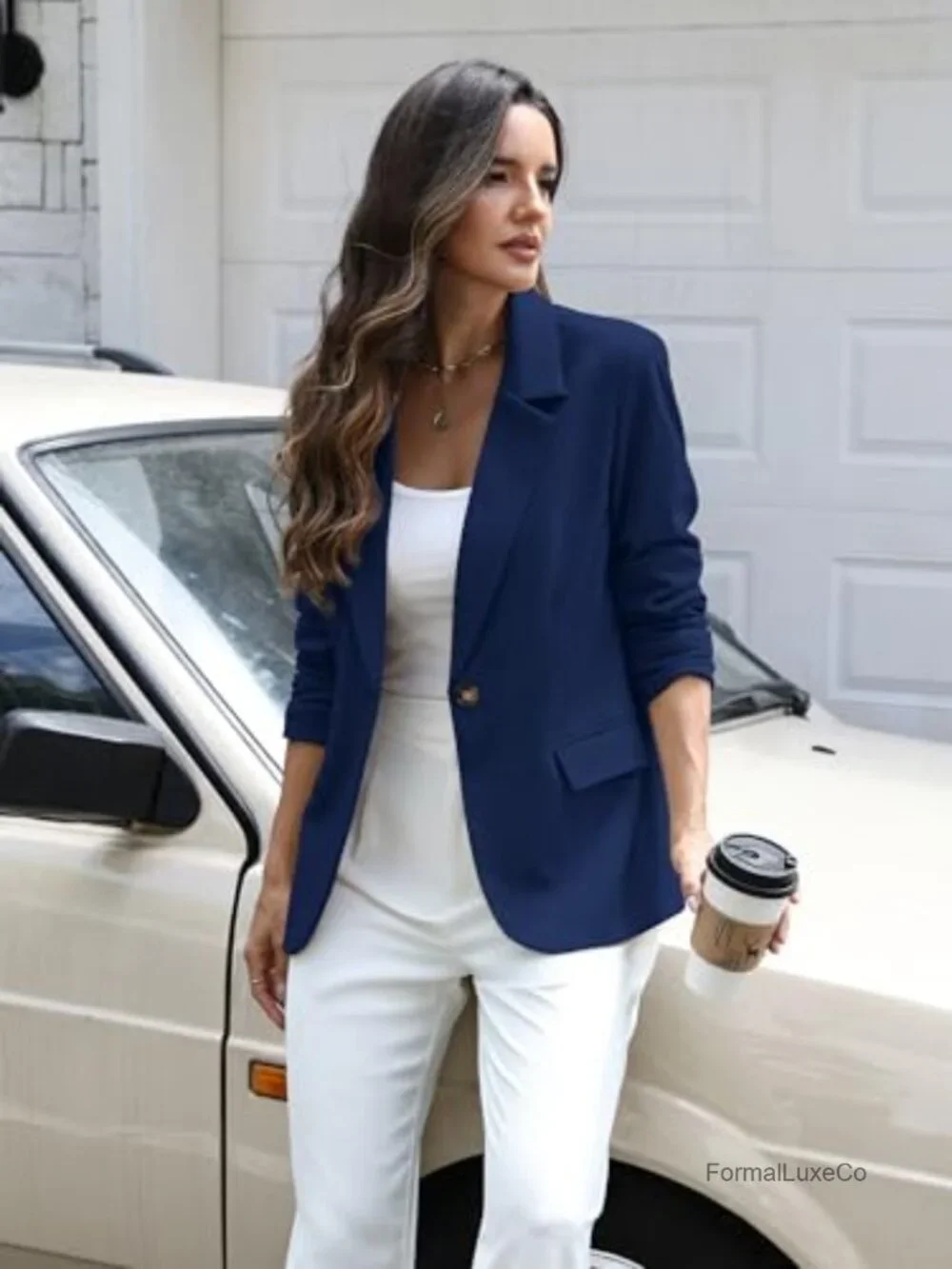 Stretchy Knit Blazer for Women Business Casual Suit Jacket with Pockets